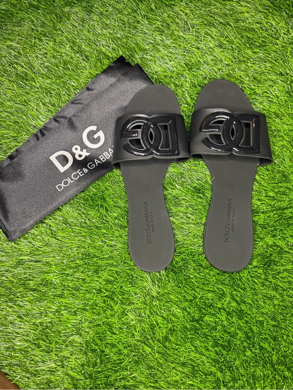 Dolce & Gabbana Black Logo Slide Sandals for Women